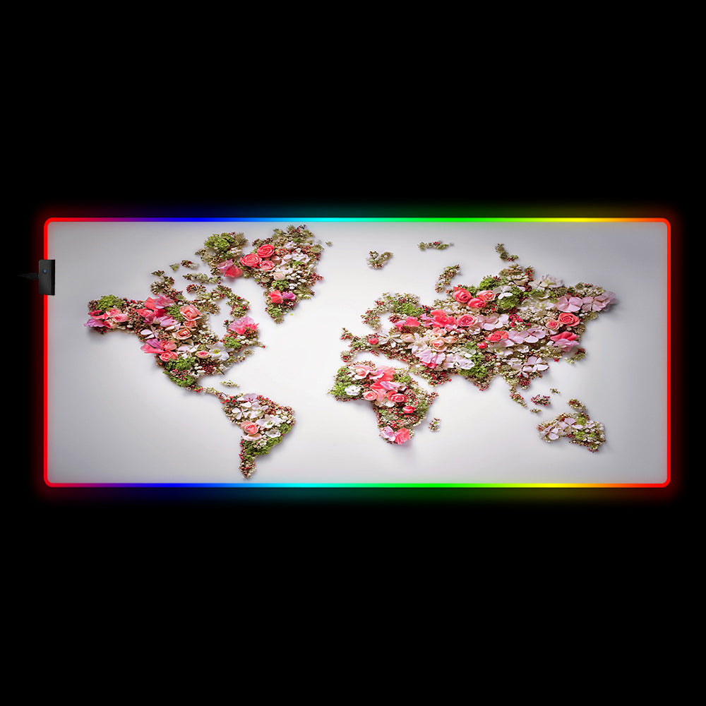 Flower World Map Design RGB Desk Mat