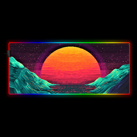 Pixel Wave Sun Design RGB Gamer Mouse Pad