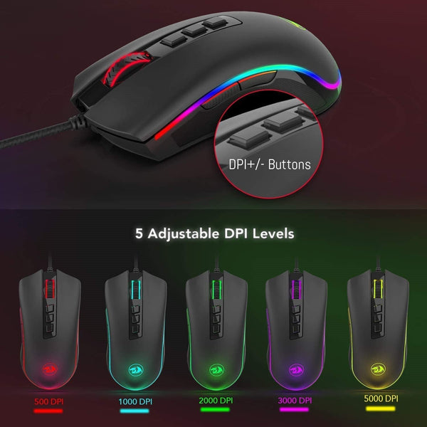 Redragon Cobra RGB Wired Gaming Mouse 10000 DPI, 9 Buttons - Adjustable DPI
