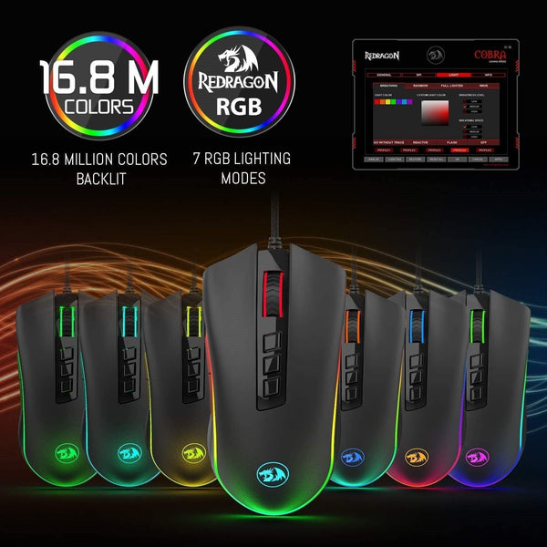 Redragon Cobra RGB Wired Gaming Mouse 10000 DPI, 9 Buttons - Full 16 Million Color RGB