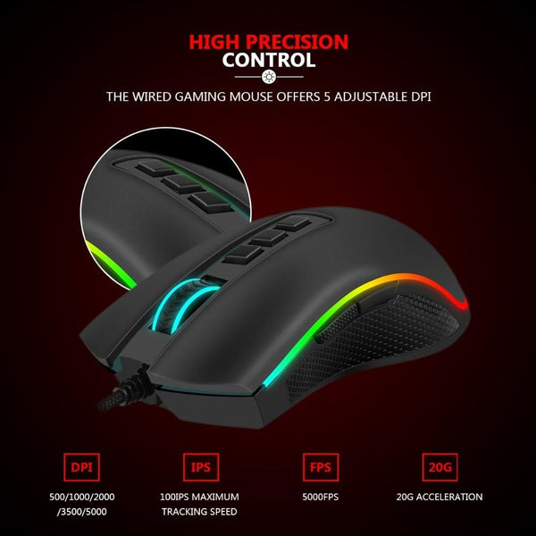 Redragon Cobra RGB Wired Gaming Mouse 10000 DPI, 9 Buttons - High End Gaming Sensor