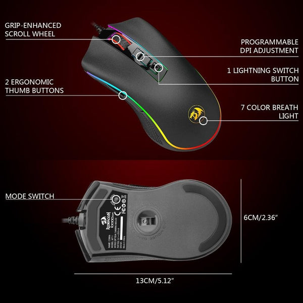 Redragon Cobra RGB Wired Gaming Mouse 10000 DPI, 9 Buttons - Specifications