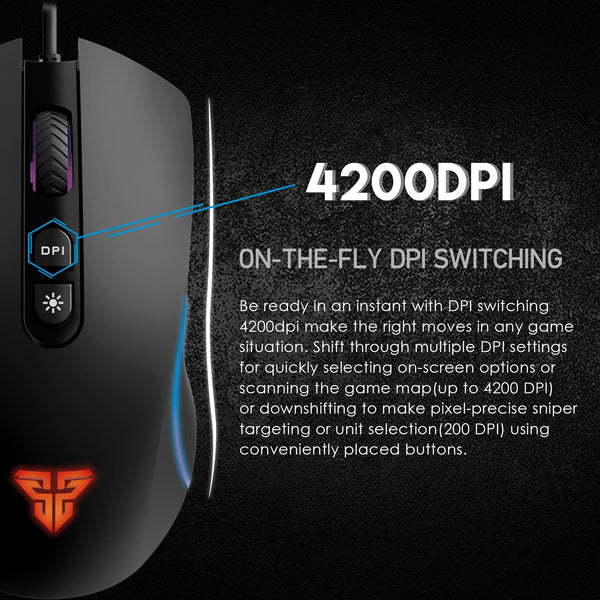 FANTECH Thor Wired RGB Gaming Mouse Pixart 3519 Sensor, 4200 DPI, 6 Button - On the Fly DPI Adjustment