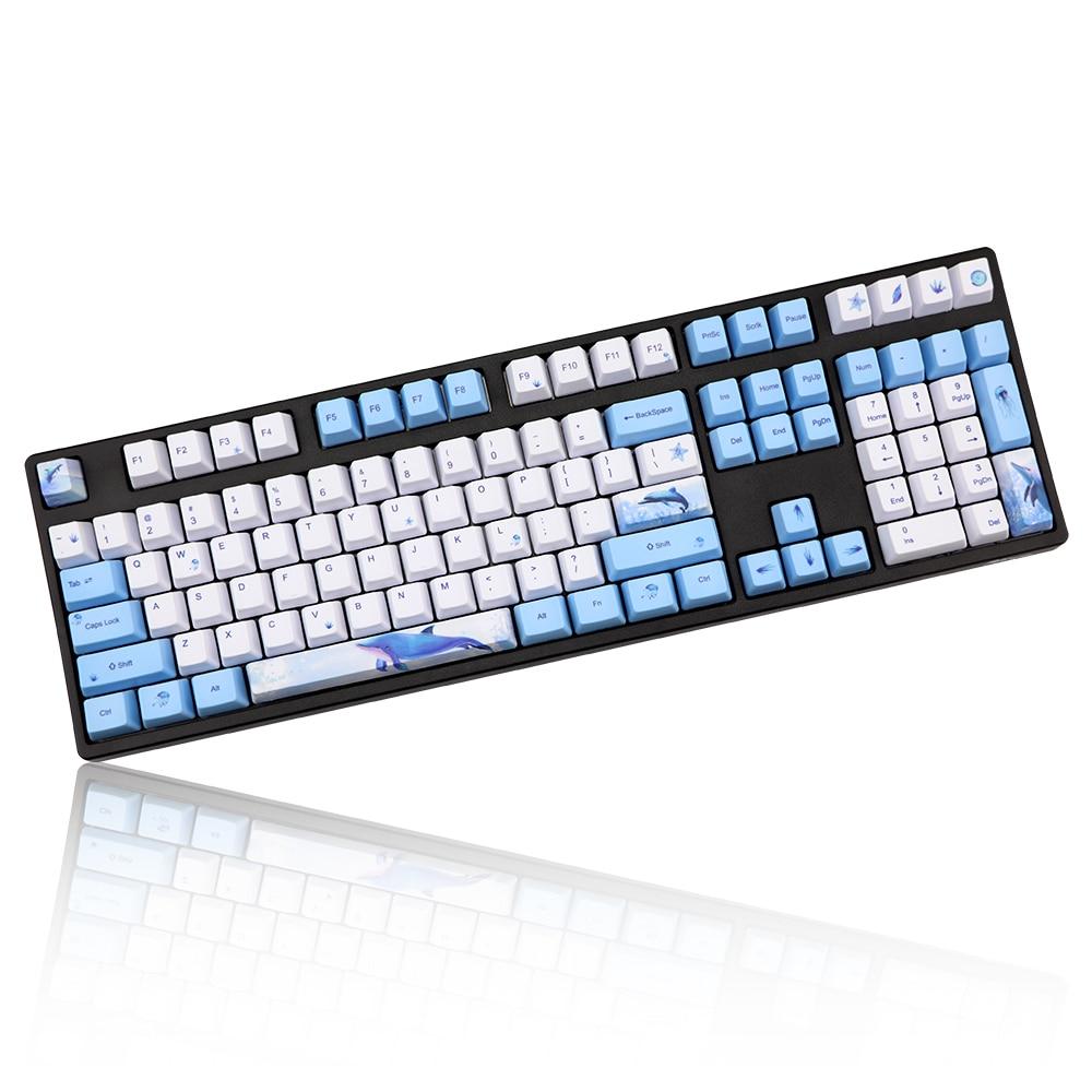 112 Key Sea Life Blue/White Dye Subbed PBT Keycaps Set OEM Profile for Cherry MX