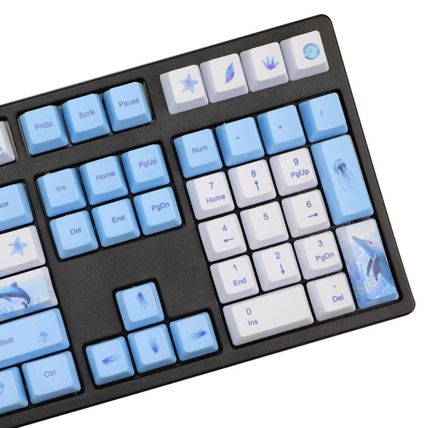 112 Key Sea Life Blue/White Dye Subbed PBT Keycaps Set OEM Profile for Cherry MX