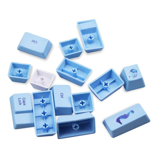 112 Key Sea Life Blue/White Dye Subbed PBT Keycaps Set OEM Profile for Cherry MX