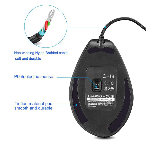 Ergonomic Vertical Mouse Wired RGB with Thumb Stick - Bottom Side
