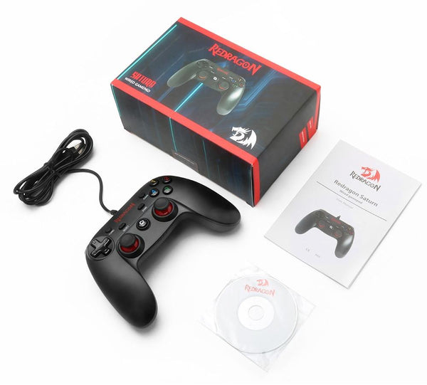 Saturn Wired Gamepad Controller Dual Vibration Joystick for Windows PC, PS3, Android