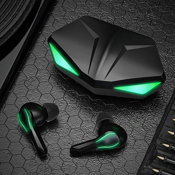 Zime Wireless Gaming Earbuds 65ms Low Latency TWS Bluetooth Earphones with Microphone - Black Color With Green LED