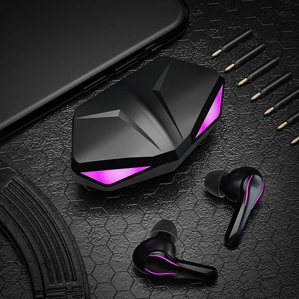 Zime Wireless Gaming Earbuds 65ms Low Latency TWS Bluetooth Earphones with Microphone - Black Color With Purple LED