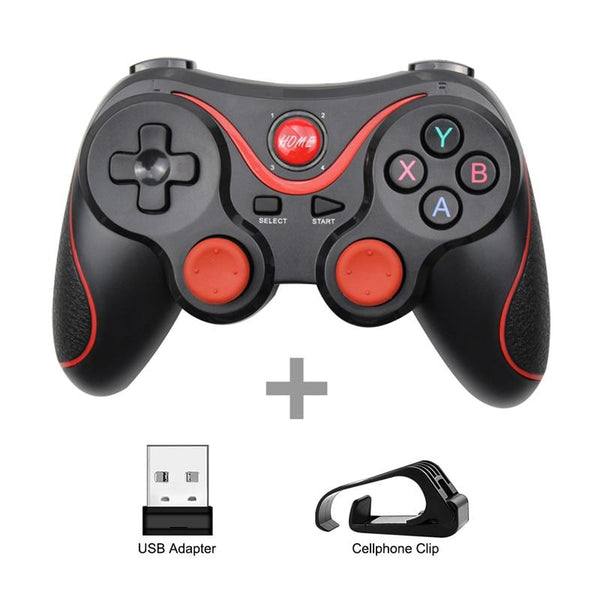 Wireless Bluetooth Gamepad Game Controller For Mobile Phone, Tablet, TV Box, PC - Black Color with USB Receiver and Phone Holder
