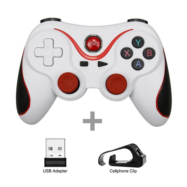 Wireless Bluetooth Gamepad Game Controller For Mobile Phone, Tablet, TV Box, PC - White Color with USB Receiver and Phone Holder