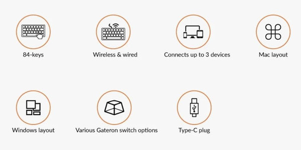 Wired & Wireless Bluetooth Mechanical Keyboard Gateron Switch LED Backlit 84 Key