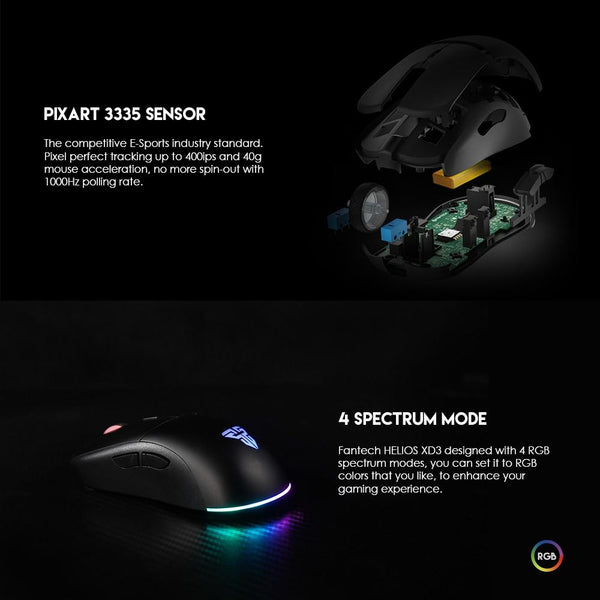 Fantech Helios RGB Wireless Gaming Mouse PWM3335 Sensor, 10000 DPI, 6 Button