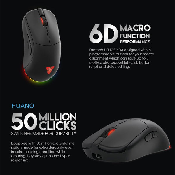 Fantech Helios RGB Wireless Gaming Mouse PWM3335 Sensor, 10000 DPI, 6 Button - Macro Button and Durable Switches